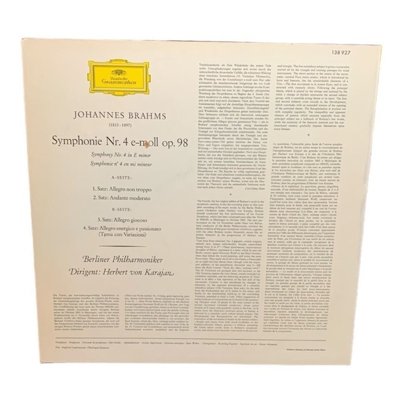 LP Johannes Brahms  - Symphonie Nr. 4 Vinyl Record - Picture 2 of 2